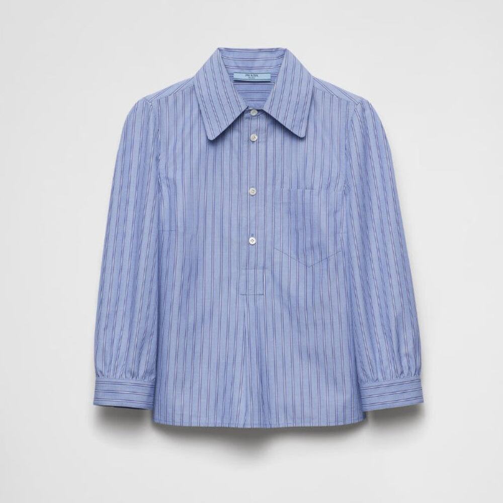 Prada Striped Poplin Blouse Long Sleeve Navy - 42